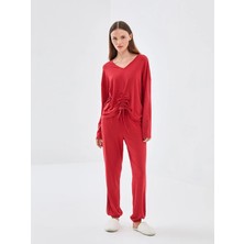 LC Waikiki kırmızı V Yaka Kadın Pijama Takımı