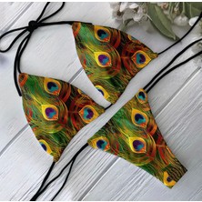 Amor Face Özel Tasarım Kuş Tüyü Baskılı Scuba Brazilian Beachwear Luxury Kadın Bikini Takımı