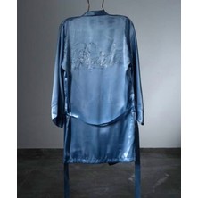 Saten Zirkon Taş Bride Yazılı Kuşaklı Sabahlık - Çeyiz - Bekarlığa Veda Partisi - Gelin