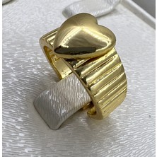 By Nur Takı Gold Renk Kalp Model Ayarlanabilir Yüzük