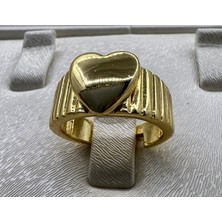 By Nur Takı Gold Renk Kalp Model Ayarlanabilir Yüzük