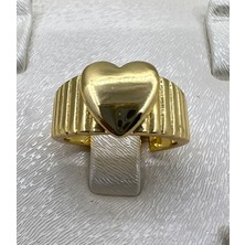By Nur Takı Gold Renk Kalp Model Ayarlanabilir Yüzük