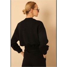 Kadın Kapitone Kumaş Oversize Cepli Beli Lastikli Sweatshirt