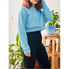 Kadın Oversize Polarlı Düşük Kol Crop Sweatshirt
