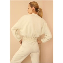 Kadın Kapitone Kumaş Oversize Cepli Beli Lastikli Sweatshirt