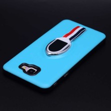 Galaxy J7 Prime Uyumlu Kılıf Kenarları Silikon Arkası Sert Yüzüklü Standlı Kumaş Halkalı Foxy Kapak