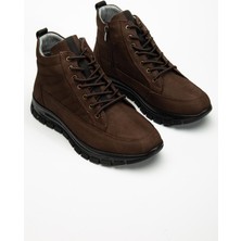 Hakiki Deri Nubuk Erkek Bot Kahve Elastik Bağcıklı Yan Baskılı
