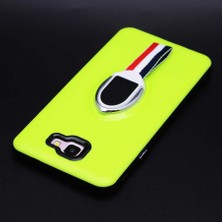 Galaxy J7 Prime Uyumlu Kılıf Kenarları Silikon Arkası Sert Yüzüklü Standlı Kumaş Halkalı Foxy Kapak