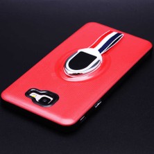 Galaxy J7 Prime Uyumlu Kılıf Kenarları Silikon Arkası Sert Yüzüklü Standlı Kumaş Halkalı Foxy Kapak