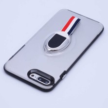 iPhone 8 Plus Uyumlu Kılıf Kenarları Silikon Arkası Sert Yüzüklü Standlı Kumaş Halkalı Foxy Kapak