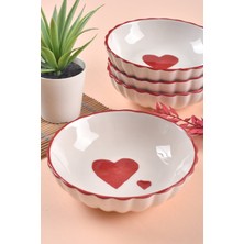 4 Adet Love Serisi Çerezlik & Kahvaltılık Kase 13,5cm Kalp Desen