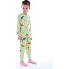 Nina Kids  Pamuk Yeşil Dino Desenli Erkek Pijama Takımı Yeşil - 3-4