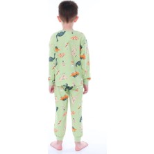 Nina Kids  Pamuk Yeşil Dino Desenli Erkek Pijama Takımı Yeşil - 3-4