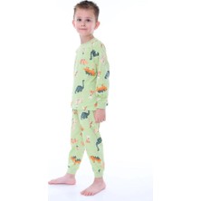 Nina Kids  Pamuk Yeşil Dino Desenli Erkek Pijama Takımı Yeşil - 3-4