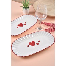 2 Adet Love Serisi Sunum Tabağı & Kayık Tabak 29X16CM Kalp Desen