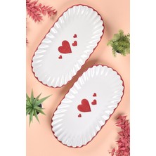 2 Adet Love Serisi Sunum Tabağı & Kayık Tabak 29X16CM Kalp Desen