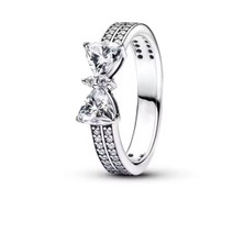 Hector Co Jewellery Gümüş Işıltılı Fiyonk Çift Sıralı Yüzük