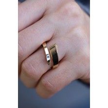 Yenigün Kuyumculuk 14 Ayar Altın Kenarları Taş Detaylı Tasarım Yüzük