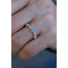 Yenigün Kuyumculuk 14 Ayar Altın Firuze Taş Detaylı Taşlı Ince Yüzük