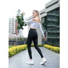 Lismina Omzu Açık Uzun Kollu Spor Crop Tişört