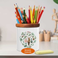 Yapraklar İçinde Geyik Seramik Kalemlik -53876-56482