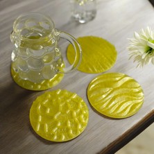 Pelince Epoksi Reçine Bardak Altlığı - Limon Sarı- 4'lü Set
