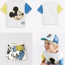 Yeni Sezon Erkek Çocuk Çok Renkli Mickey Mouse Baskılı Yazlık Alt-Üst Şortlu Takım Çok Renkli