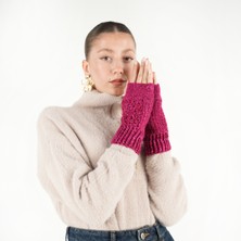 Tasarım Kumpanyası El Örgüsü Fuşya Parmaksız  Eldiven- Yün İçerikli Bohem Eldiven