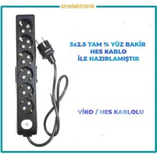Viko Multi-Let 6 Lı 3x2.5 Hes Kablo Tam Bakır (1 ile 15 Metre Arası) Anahtarlı Topraklı Çocuk Korumalı Uzatma Grup Priz ( 3x2.5 Ttr Hes Kablo Tam Bakır) Ttr Kablo Tseli HO5VV