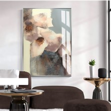 Harikabirev|soyut Desen Krem-Gri Çiçek Model 1|çerçeveli Temperli Cam Tablo Tekli Dikey