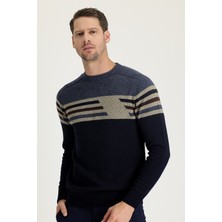 Bisiklet Yaka Slim Fit Dar Kesim Dikişsiz Desenli Triko Kazak