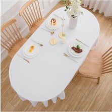 Zeren Home Sıvı Geçirmez Dertsiz Oval Masa Örtüsü Beyaz + 6 Peçete
