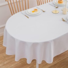 Zeren Home Sıvı Geçirmez Dertsiz Oval Masa Örtüsü Beyaz + 6 Peçete