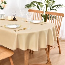 Zeren Home Sıvı Geçirmez Dertsiz Oval Masa Örtüsü Kapuçino + 12 Peçete