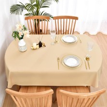 Zeren Home Sıvı Geçirmez Dertsiz Oval Masa Örtüsü Kapuçino