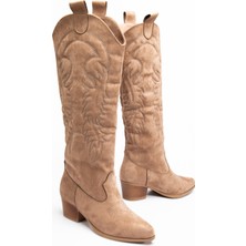 Tonny Black Kadın Vizon Süet Termo Taban Nakışlı Western Kovboy Bot