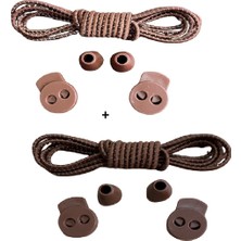 Neystore 1 Çift Çizgili Koyu Kahverengi + 1 Çift Açık Kahverengi Çizgili, Yuvarlak, Akıllı, Kilitle, Tak-Bırak, Elastik Bot, Spor Ayakkabı Bağcığı, 100 cm( 2 ÇİFT)