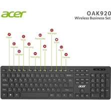 Acer OAK-920 Siyah Kablosuz Sessiz Tuşlu  2.4 Ghz Klavye Moue Set ( Mouse 1200Dpı) Caps Lock