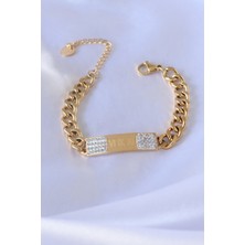 Skygo 316L Çelik Gold Renk Zincir Model Işleme Detay Zirkon Taşlı Kadın Bileklik - TJ-BB5083