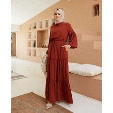 Neways 6567-BÜZGÜLÜ Bağcıklı  Elbise Kiremit