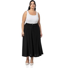 Büyük Beden Yanlardan Yırtmaçlı Beli Arkadan Lastikli Midi Siyah Etek