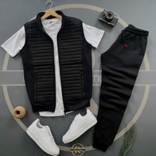 Risil-Nu Company Basic Kapitone Yelek - Yazlık Eşofman Altı - T-Shirt 3'lü Alt Üst Takım