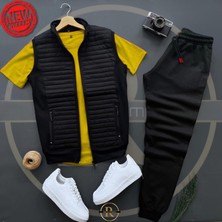 Risil-Nu Company Basic Kapitone Yelek - Yazlık Eşofman Altı - T-Shirt 3'lü Alt Üst Takım