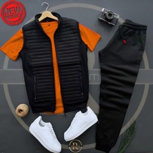 Risil-Nu Company Basic Kapitone Yelek - Yazlık Eşofman Altı - T-Shirt 3'lü Alt Üst Takım