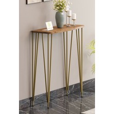 100 cm  Atlantik Çam Dresuar Kahve Köşesi Konsol Modern Raf Metal Boru Gold Ayaklı