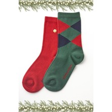 Erkek Çocuk Çizgi Desenli Zımba Detaylı 2 Li Soket Çorap Yeşil-Bordo