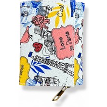 Genç Beyaz Renkli Desenli Kağıt Para ve Kartlık Bölmeli Cüzdan.