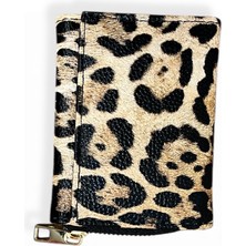 Genç Kahverengi Leopar Desenli Kağıt Para ve Kartlık Bölmeli Cüzdan.