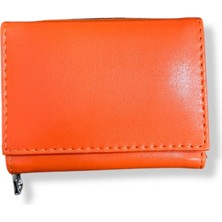Genç Turuncu Renkli Düz Kağıt Para ve Kartlık Bölmeli Cüzdan.