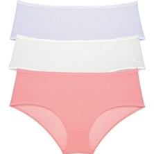 Royaleks 3 Adet Kadın Yüksek Bel Bato Külot Beyaz Krem Pudra